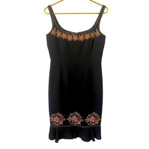Maggy London Little Black‎ Dress with Floral Embroidery Size 6